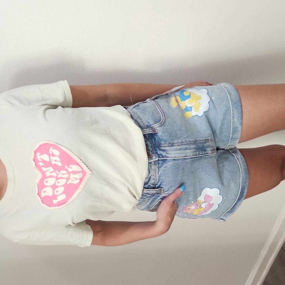 NWT Care Bears Glitter Print Denim Mom Shorts Womens Size 6 & PLUS SIZE 16 - Picture 10 of 12